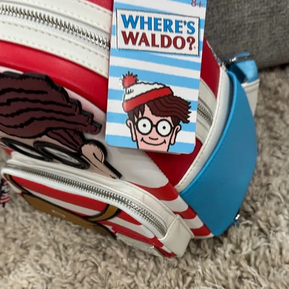 Loungefly Where's Waldo Red, White, and Blue Kids Backpack